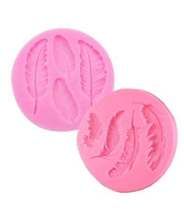 AKOAK 2 Pcs Feather Silicone Fondant Mold DIY Handmade Baking Tools for Fondant Chocolate Candy Cake Decoration Polymer Clay and Crafting