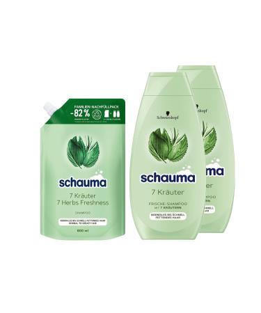 Schauma Schauma 7 Herbs Shampoo Refill (1 x 800 ml) - Quick-drying fresh shampoo for normal to oily hair (2 x 400 ml) - Gives hair a light freshness