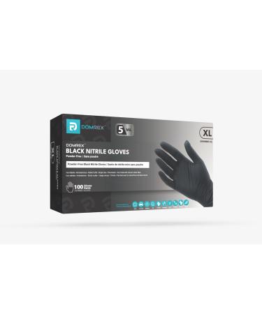 DOMREX Disposable Black Nitrile Gloves 5 MIL - Latex-Free Food Safe Durable for Gardening Cleaning Cooking & DIY Extra Large