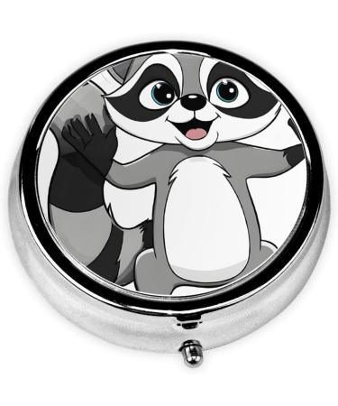 Cute Cartoon Raccoon Round Pill Box | 3 Compartment Travel Medicine Holder | Mini Decorative Organizer for Vitamins & Tablets - Buy Online on GoSupps.com