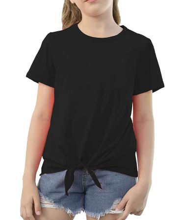 Girls Casual Button Front Tunic Top | Short Sleeve Knot Blouse | Kids T-Shirt | Size 6-7 Years | Color: Black - Buy Online on GoSupps.com