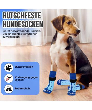 Slowton Anti-Slip Dog Socks - 3 Pairs for Indoor Use | Soft Velcro Paw Protection for Small & Medium Dogs on Hardwood Floors - Blue (M) - Buy Online on GoSupps.com