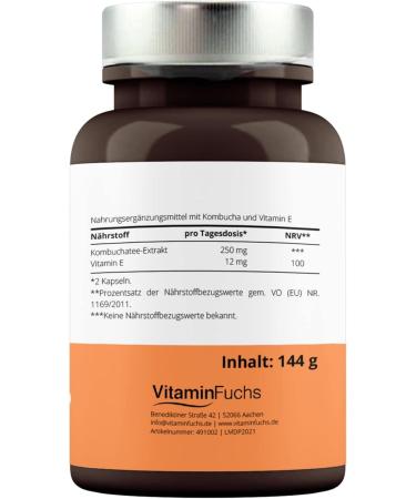 Kombucha Capsules with Vitamin E - 180 Premium Capsules for 3 Months Supply | Kombucha Mushroom Extract by Vitamin Fox - Boost Your Wellness - Buy Online on GoSupps.com