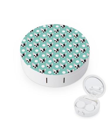 French Bulldog Pattern Round Case For Contact Lens Kit Storage Box with Mirror Printed