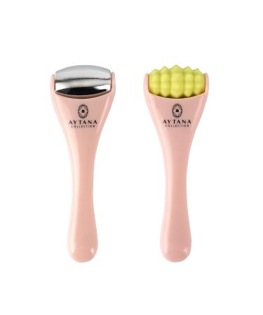 AYTANA Mini Cooling Face and Ice Roller Set with Pouch - Soothing Rollers for Puffy Eyes and Facial Massage | Pink Facial Tools for Skin Care | Relaxing Ice Rollers (Blush)
