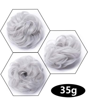 Silver Grey Hair Bun Donut Chignon Scrunchie Updo Hairpiece | Ponytail Extension 35g - Buy Online on GoSupps.com