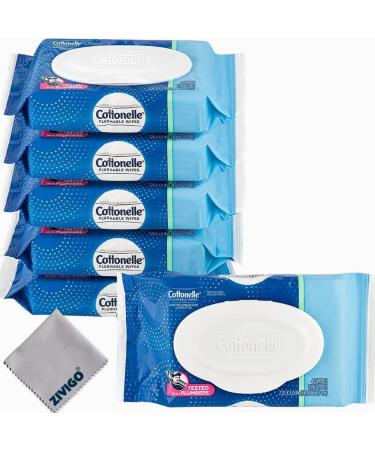 6 cottonelle Flushable Wet Wipes for Adult, Flip-Top Packs 42 Ct, BONUS Zivigo Lens Cleaning Wipe