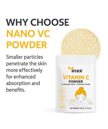 iFEiER Cosmetic Grade Vitamin C Powder for face | Nano Ultra Fine | Pure Vitamin C serum powder for Skin | 60g 2.12oz L-Ascorbic Acid VC for DIY Serum Creams | VC for face and skin - Buy Online on GoSupps.com