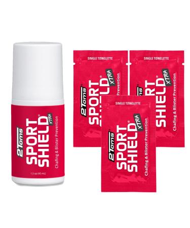 2Toms SportShield XTRA Soothing All-Day Anti Chafe Prevention Waterproof Protection from Thigh Chafing and Skin Irritation Combo Pack 1.5 Ounce Bottle & 3 Single-Use Towelettes