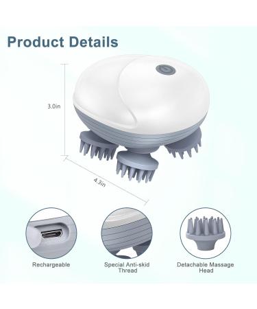 Ankilo Electric Head Massager - Wireless Scalp & Full Body Massage Device with 4 Interchangeable Kneading Heads | IPX7 Waterproof | Ideal for Cats & Dogs | Promotes Hair Growth - White/Gray - Buy Online on GoSupps.com