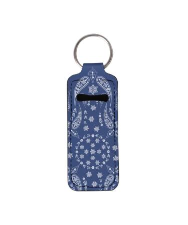 Bulopur Blue Paisley Floral Chapstick Holder Keychain Lipstick Sleeve Lip Balm Portable Pocket Lip Gloss Tube Holder Clip-on Travel Accessories