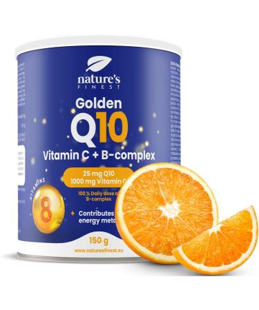Natures Finest Golden Q10 - 25 mg CoQ10 1000 mg Vitamin C & Complete B-Complex | Premium Health Supplement for Optimal Energy & Wellness - Buy Online on GoSupps.com