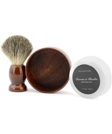 Pure Badger Hair Shaving Brush with Natural Wood Mug and Hand-Made Soap - Barber Set - Buy Online on GoSupps.com