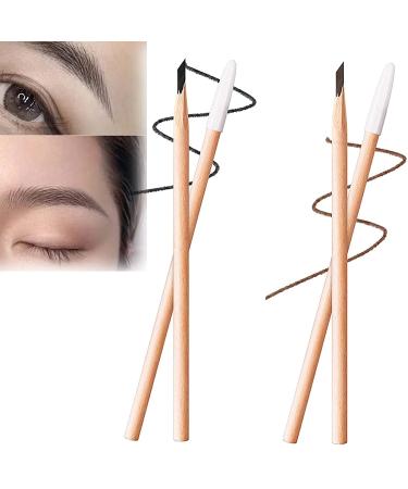 Waterproof Wooden Eyebrow Pencil Wooden Waterproof Non-Smudging Eyebrow Pencil Sharpenable Eyebrow Pencil For Eyebrow Marking Filling And Outlining (Black+Dark Brown)
