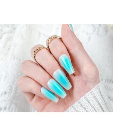 Jofay Fashion Press On Nails Medium - Milky Blue Gel Tips | Summer Beach Ballerina Coffin | Reusable Fake Nails Kit - Buy Online on GoSupps.com