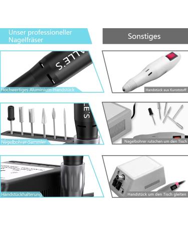 Professional Electric Nail Miller - 20 000 RPM Acrylic Gel Nail Cutter Home & Salon Use Perfect Christmas Gift for Women - Black - Buy Online on GoSupps.com