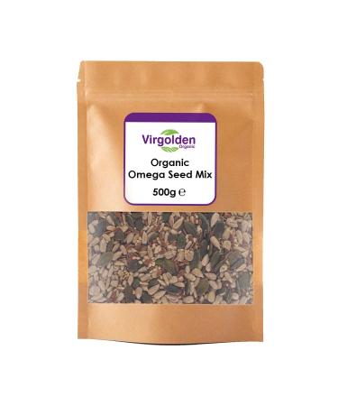 Organic Omega Four Seeds Mix 500g by Virgolden Organic - 4 Seeds Mix with Pumpkin Sunflower Sesame and Flax Whole Raw Seeds Blend Non-GMO Vegan