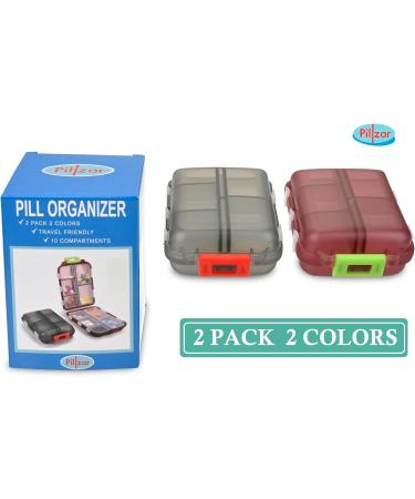 Portable Pill Organizer 2 Pack | Pocket-Sized with 10 Compartments & Sticky Notes | Ideal for Travel & Home Use - Buy Online on GoSupps.com