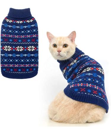 BINGPET Cat Sweater - Cat Christmas Sweater with Snowflake - Soft Turtleneck Knitted Kitten Puppy Apparel, Winter Pet Clothes for Cold Weather Medium Navy Blue