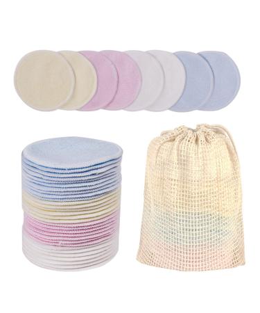 LOPHE Reusable Makeup Remover Pads 24 Pcs Eco-Friendly Washable Bamboo Microfiber Makeup Remover Pads With Mesh Laundry Bag Face Cleaning Puff For All Skin Types Gift For Women Bamboo Fiber