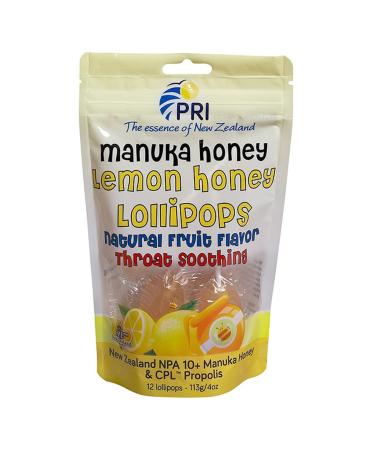 PRI Manuka Honey Lollipops with Propolis, Certified MGO 263+ - Throat Soothing, Lemon Flavor, (12 Lollipops, 4oz)
