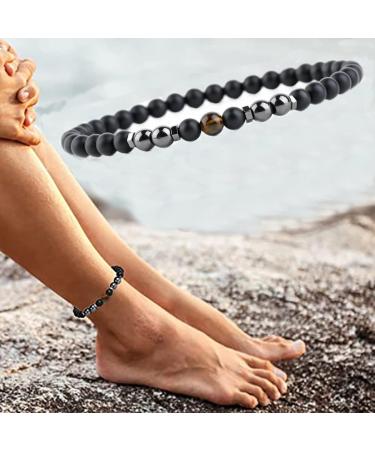 Magnetic Foot Chain - Black Frosted Stone 8.3 Inner 6mm - 2 Packs Removes Static Electricity Improves Sleep - Tiger Eye + Matted Stone - Buy Online on GoSupps.com