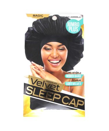 Belle Pink Magic Collection Premium Velvet Jumbo Plus Bonnet Sleep Cap with Comfort Elastic Band (Extra Jumbo  Black) Large