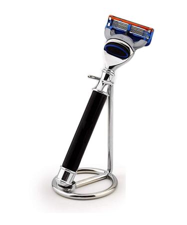 Safety razor with 5 blades black and stainless steel stand ideal for daily use suitable for wet shaving
