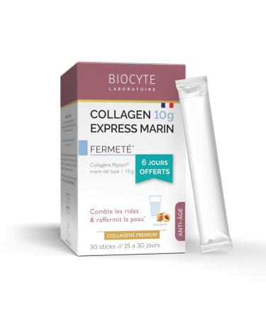 BIOCYTE Collagen 10G Express Marin - Anti-Aging and Youthful Skin Food Supplement - Based on Marine Collagen Hydrolyzate - 30 sticks - 15 days to 30 days of taking
