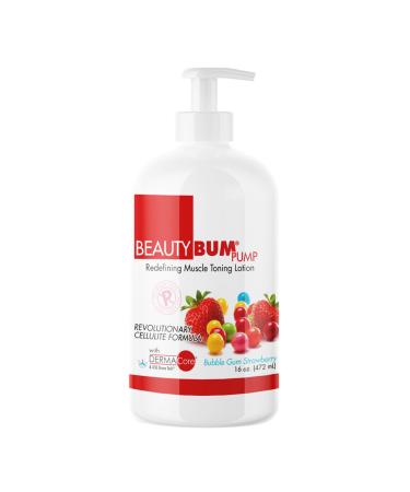 BeautyFit BeautyBum Pump Redefining Muscle Toning Lotion - Tightens and Firms Skin - Sculpt and Tone Problem Areas - Bubble Gum Strawberry - 16 oz