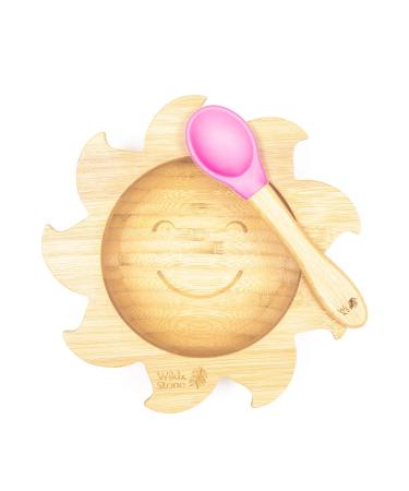 Wild & Stone | You are My Sunshine Baby Suction Bowl and Matching Spoon Set | Eco-Friendly Bamboo Baby Plate | Detachable Suction Base (Baby Pink)