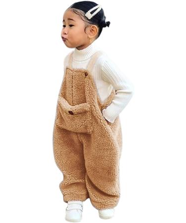 Flannel Winter Kids Suspender Pants | Warm Toddler Overalls for Boys & Girls | Cotton Leggings | Brown | Size 3-4T - Buy Online on GoSupps.com