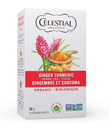 Celestial Seasonings Organic Ginger Turmeric Herbal Tea 18 Count (Pack of 6)