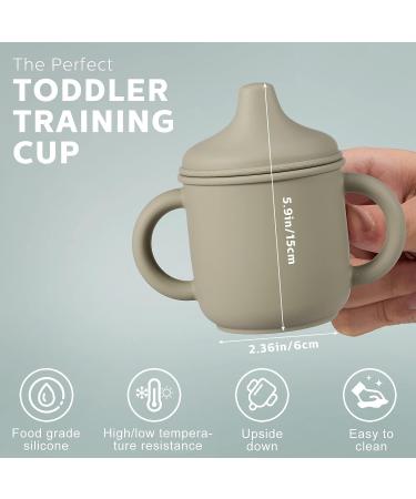 Potchen Silicone Sippy Cup Set for Baby 6 Months+ | Spill-Proof Training Cup with Straw, Handles, and Spout Lid | Easy-Grip 5oz Cute Style in Green and Khaki - Buy Online on GoSupps.com