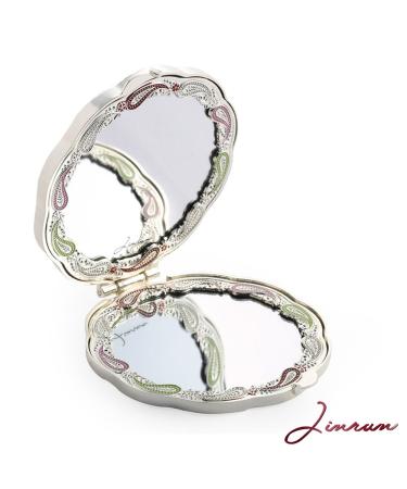 Jinvun Silver Vintage Round Purse Double Sided Mirror with Magnification - Compact Handheld Mirror for Makeup, Travel, and Vanity - Buy Online on GoSupps.com