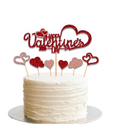 1-Pack Happy Valentine's Day Cake Topper with Glitter Sweet Love Heart Be My Valentines Food Picks Cake Decorations for Valentine's Day Party Suppliers (design-5)