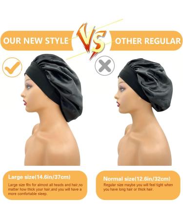 Eupinduo Satin Sleeping Cap Bonnet - 2 Pack High Elastic Curly Hood for Women | Soft Satin Sleep Hats in Black & Blue - Buy Online on GoSupps.com