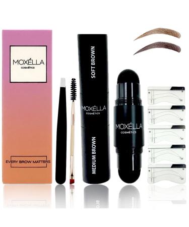 Moxella Eyebrow Stamp Stencil Kit Dual Color  2 Different Shades In 1 Brow Stamp  Perfectly Arched Brow Stencils  Eyebrow Shaping Kit For Perfect Instant Brows  Long Lasting  Smudge Proof  Waterproof Brow Kit  User-Frien...