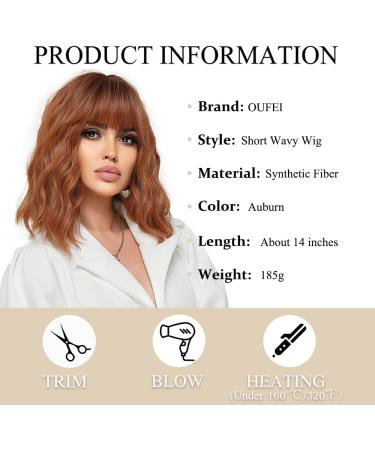 OUFEI Short Wave Auburn Bob Wig with Bangs - 14 Inches - Buy Online on GoSupps.com