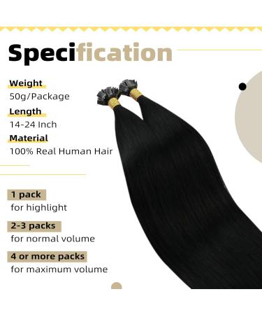 Ugeat 55cm Flat Tip Real Hair Extensions - Keratin Bonding Darkest Black 1g/Strand 50g Hair Extensions - Buy Online on GoSupps.com