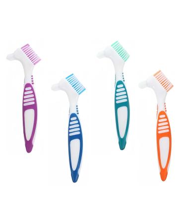 4Pcs Denture Brush Toothbrush Denture Cleaner Retainer Brush Dentures Toothbrush Portable Denture Cleaning Brush Double Bristle Head Denture Brush for Teeth Retainers(Blue Green Purple Orange)