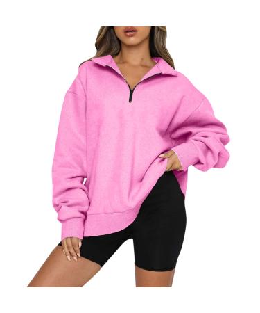 Oversized Sweatshirt for Women Trendy,Vintage Long Sleeve Half Zip Up Solid Pullover Fall Sweaters for Girls Rd1 #2 X-Large
