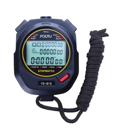 FCXJTU Stopwatch 10/100 Lap Split Memory Digital Stopwatch Timer Calendar Alarm, Pace Mode with 3-Row Extra Large Screen Water Resistant Includes Battery, Lanyard for P.E Coach and Sport Event  10Lap Black