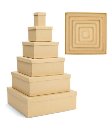 Bright Creations 6-Pack Decorative Nested Boxes with Lids Assorted Sizes Square Nesting Gift Box Large to Small Thick Paper Board Stackable Gift Boxes for Presents Wedding Birthday DIY