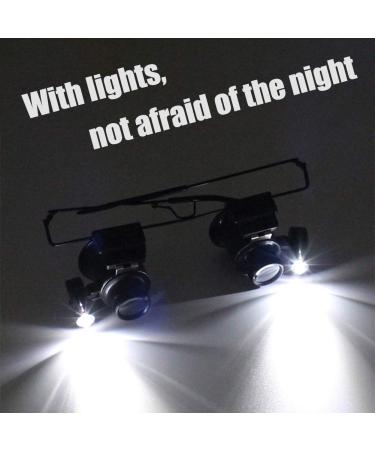 Magnifying Magnifying Glass Glasses loupes Magnifier Eyewear with LED Lighting Watch Repai 20X Dual Eye Jewelry Loupe Lens (Magnification : 20X) Good Times