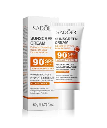 Sun Cream SPF 90 For High Protection Aloe Suncream SPF 90 For Uva & Uvb Against High Sun Protection Sun Lotion Cream For Body & Face SPF 90 Sun Cream Face Moisturiser Hydrated Water Proof