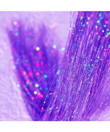 Hair Tinsel Extensions 250 Strads Fairy Holographic Sparkle Woman Hair Glitter Synthetic Tinsel Straight Hair Accessories for Women Girls Hair Decoration (Purple) 250 Purple