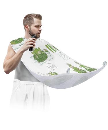 Animal Frog Pattern Beard Bib Apron Beard Bib Hair Catcher for Men Shaving and Trimming Non-Stick Waterproof Beard Cape Grooming Cloth with 2 Suction Cups Gifts for Men