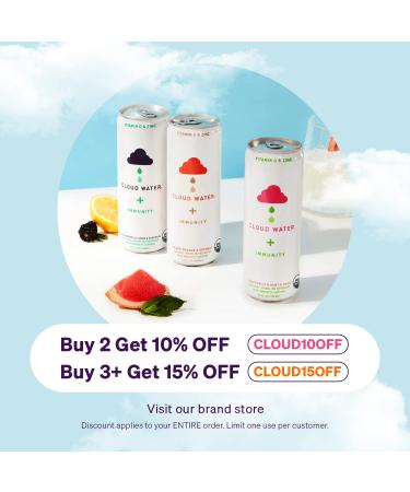 Cloud Water Organic Infused Sparkling Water with Immunity Support - 12-Pack Variety Pack, Low Sugar & Calorie - 100% RDI Vitamin D3 & Zinc - 12 oz - Buy Online on GoSupps.com