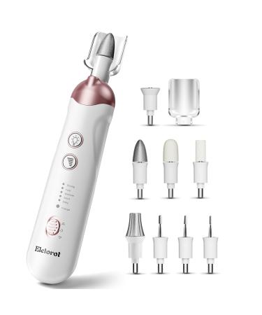 Eletorot Manicure and Pedicure Set for Feet Women Cordless Electric Nail Files Rechargeable Nail Drill with 8 Attachments LED Light Electric Toenail File for Thick Nails Cuticles Hard Skin Removal White